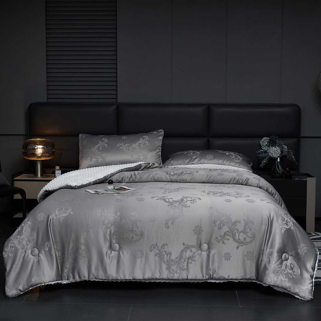 Jacquard Comforter Set - Luxury Warm Paisley Floral Pattern Twin Size Bedding with 1 Pillowcase All-Season Soft &