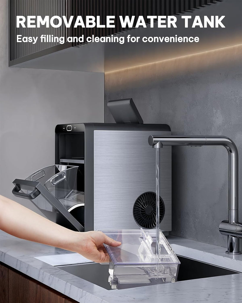 Nugget Ice Maker Countertop - 44lbs/24h Crushed/Pebble Ice Machine, Front Pull-Out Water Tank & Removable Basket