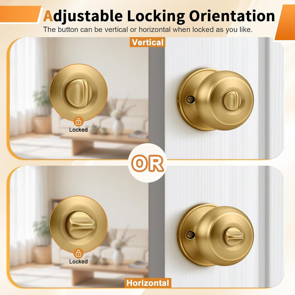 Champagne Bronze Door Knobs Bathroom, Interior Door Knob with Round Ball, Champagne Privacy Door Knob, 6 Pack