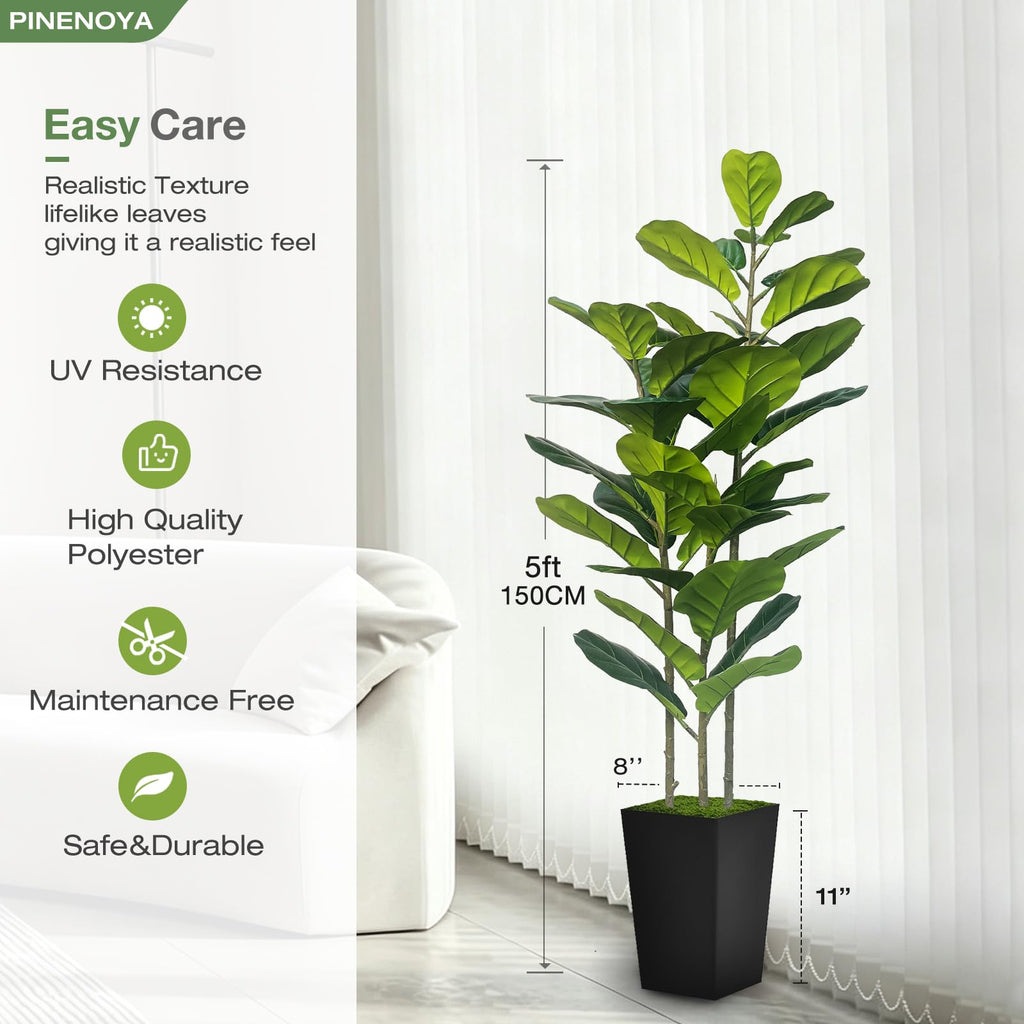 5FT Artificial Fiddle Fig Tree in Modern Black Planter