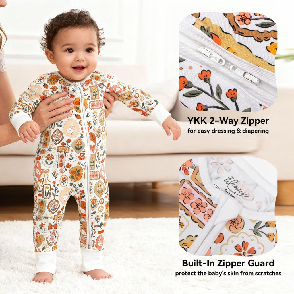 Bamboo Viscose Baby Pajamas Convertible Footie Sleeper for Baby Girl Zipper Onesie, Way Zipper, YKK