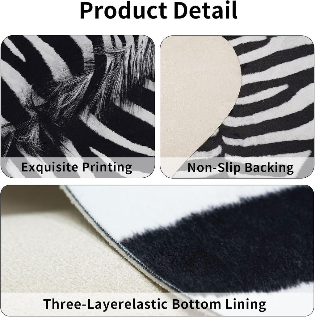 Zebra Rug 7.6x6.2 ft Area Rugs Black White Stripes Funky Area Rugs Living Room Dining Room Animal Rug Carpet