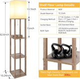 Modern Shelf Floor Lamp with Wireless Charger & Fast Charging USB Ports & Type C Port & 2 Power Outlets