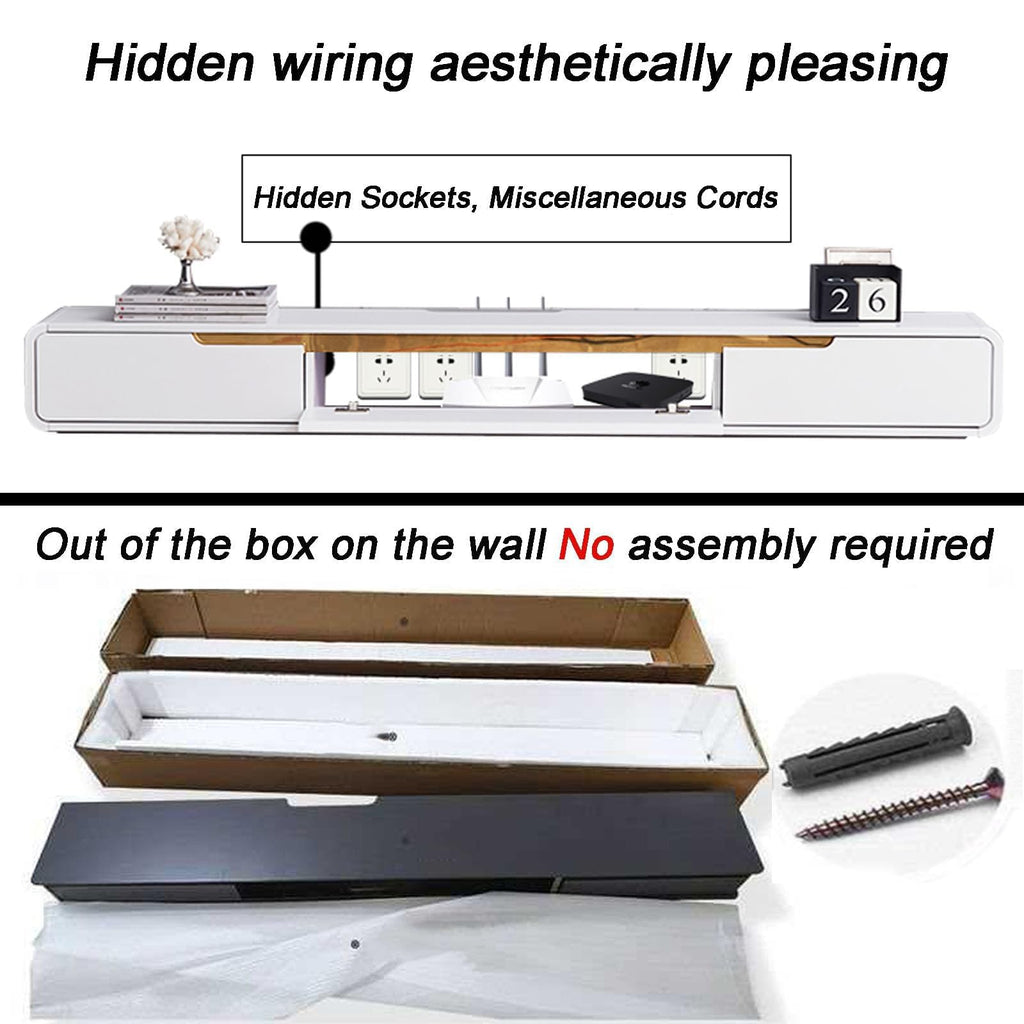 Solid Wood Floating TV Stand, with 2 Drawers Floating tv Cabinet, Floating tv Unit wall Mounted, Completely Assembled