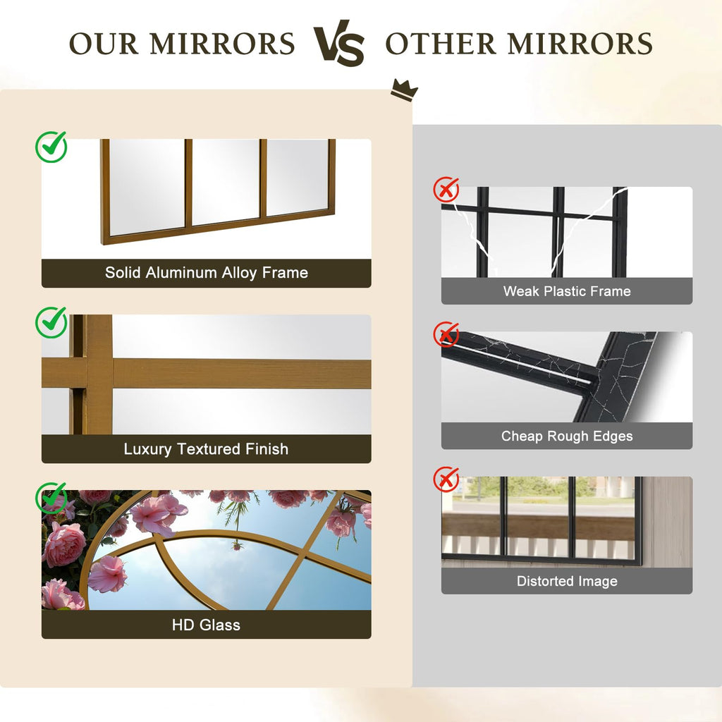 Arched Window pane Wall Mirror 30"x48", Window Shaped Farmhouse Style with Aluminum Frame, Decorative Wall Mirror
