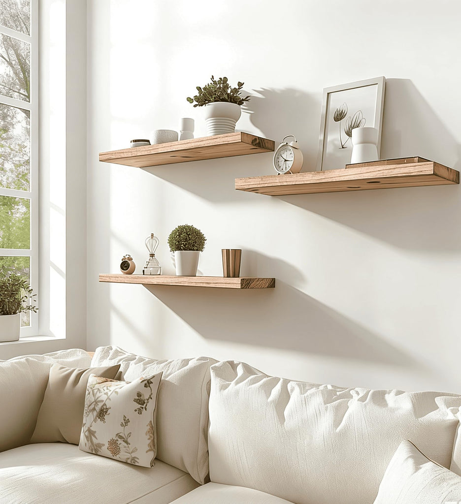 Light Wood Floating Shelves for Wall Shelf 17 Inch Set of 6