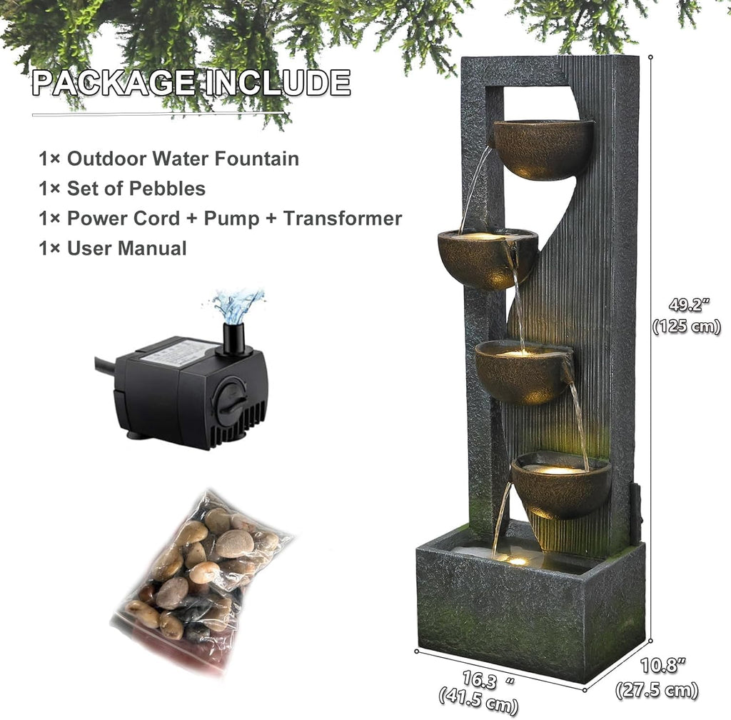 Landscape Bowl Water Fountain Outdoor - 49.2 Inches 5 Tired Modern Indoor Floor Standing Outdoors Fountains with