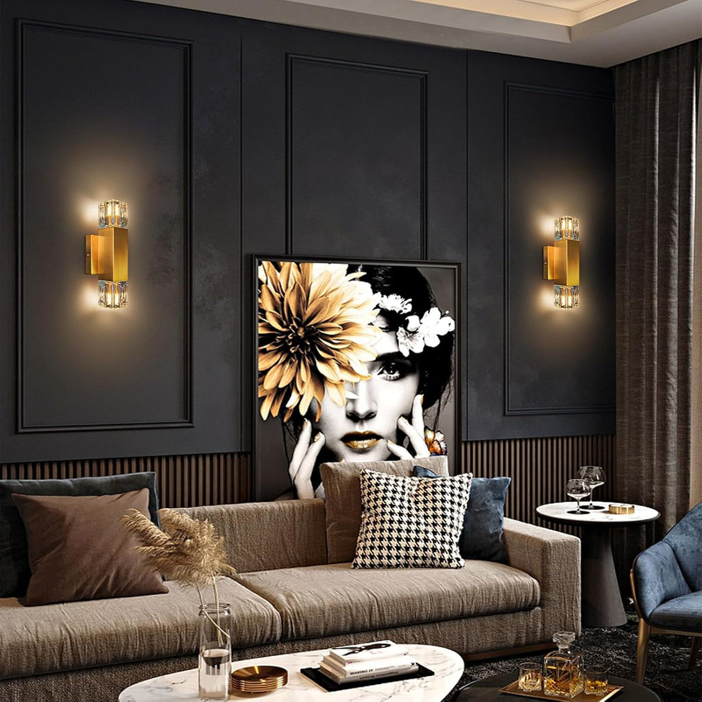 Crystal wall Sconces,Gold Wall Light Fixtures,Modern Vanity Lights for Bathroom,Luxury Indoor wall Lighting,Vanity