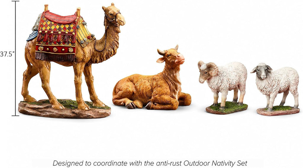 Four Piece Animal Set for Outdoor Christmas Nativity Scene - 37" Tall, Colorful High-Resolution, Sturdy 22 Gauge