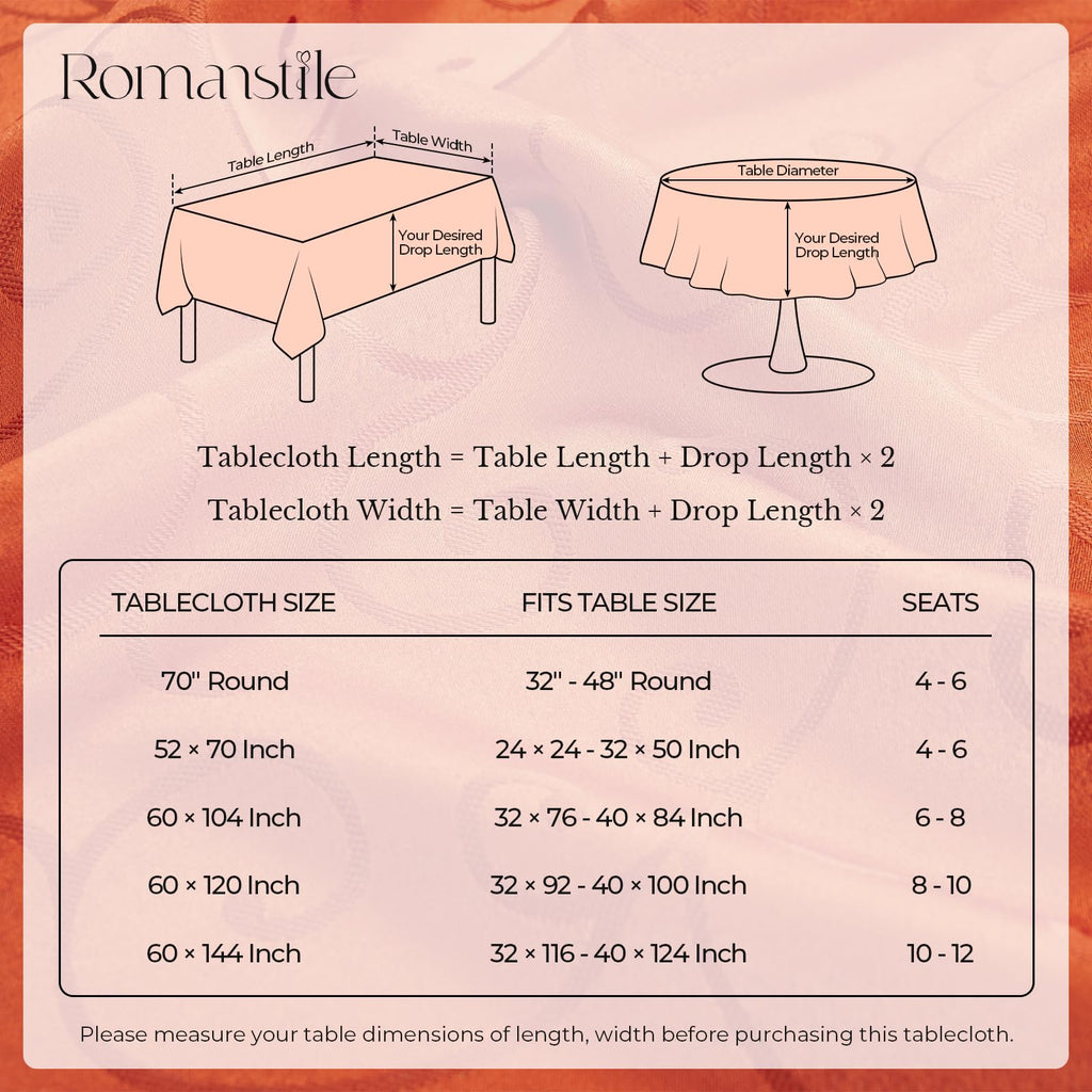 Burnt Orange Jacquard Round Tablecloth, 70 Inch, Fall