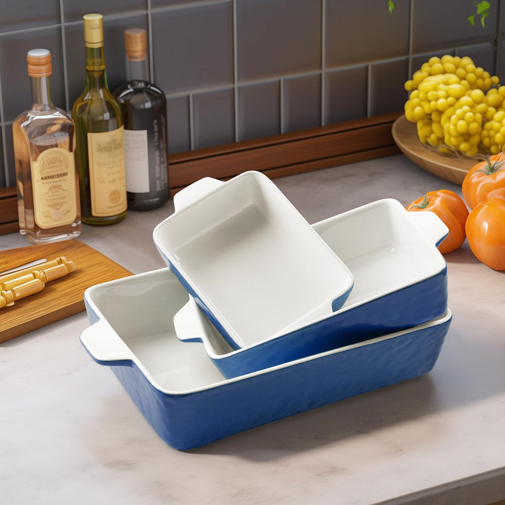 Baking Dish Set of 3 Nonstick Bakeware Set with Handles, Dark Blue