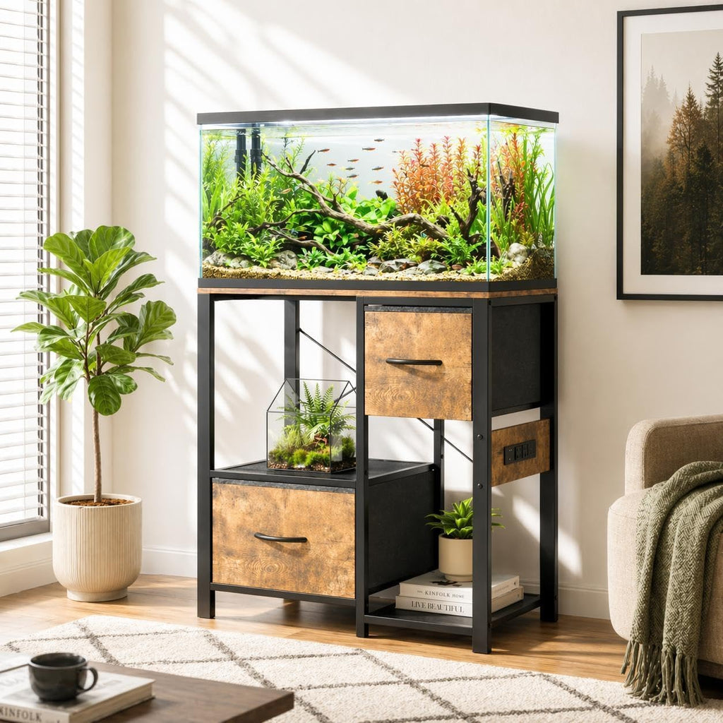 10-20-29-30-35 Gal Fish Tank Stand, Aquarium Stand with Power Outlet