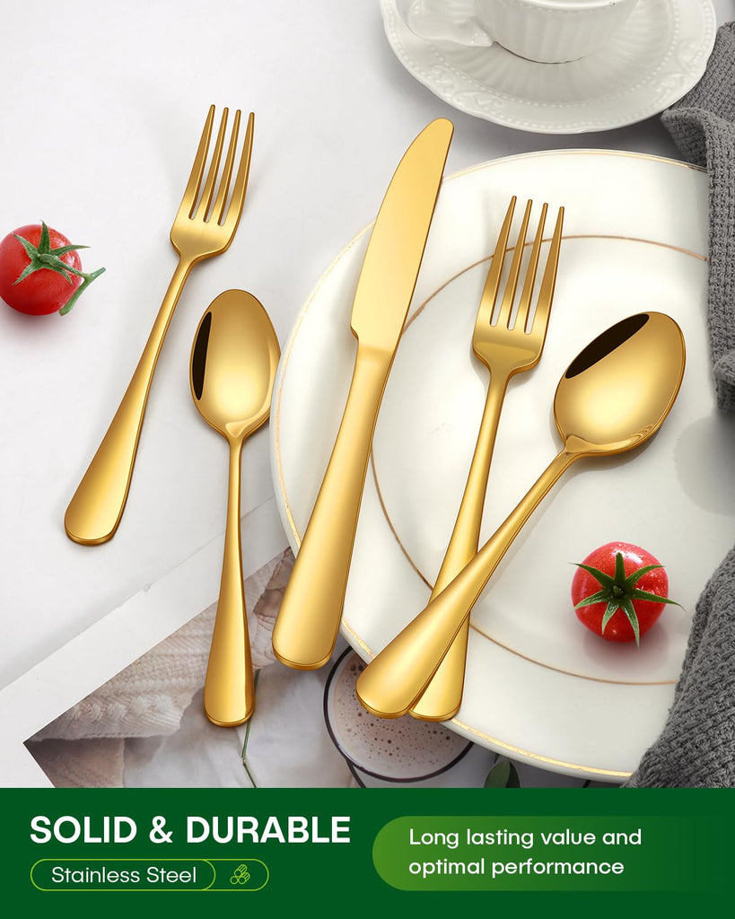 60 Piece Gold Silverware Set, Stainless Steel Flatware Set for 12 Food Grade Novelty Flatware Cutlery Utensil Set