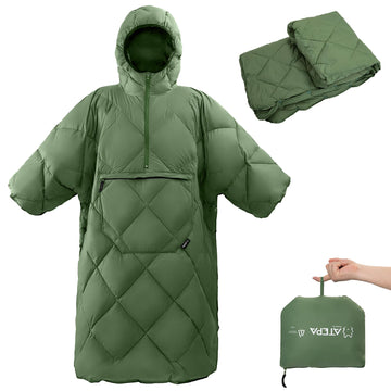 Blanket Poncho, Wearable Camping Blanket Hoodie, Green