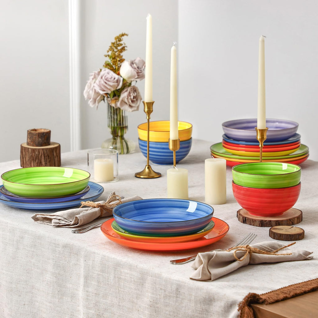 Ceramic Plates and Bowls Sets, 24 Pieces Dinnerware Sets for 6, Scratch Resistant Dish Set for holiday