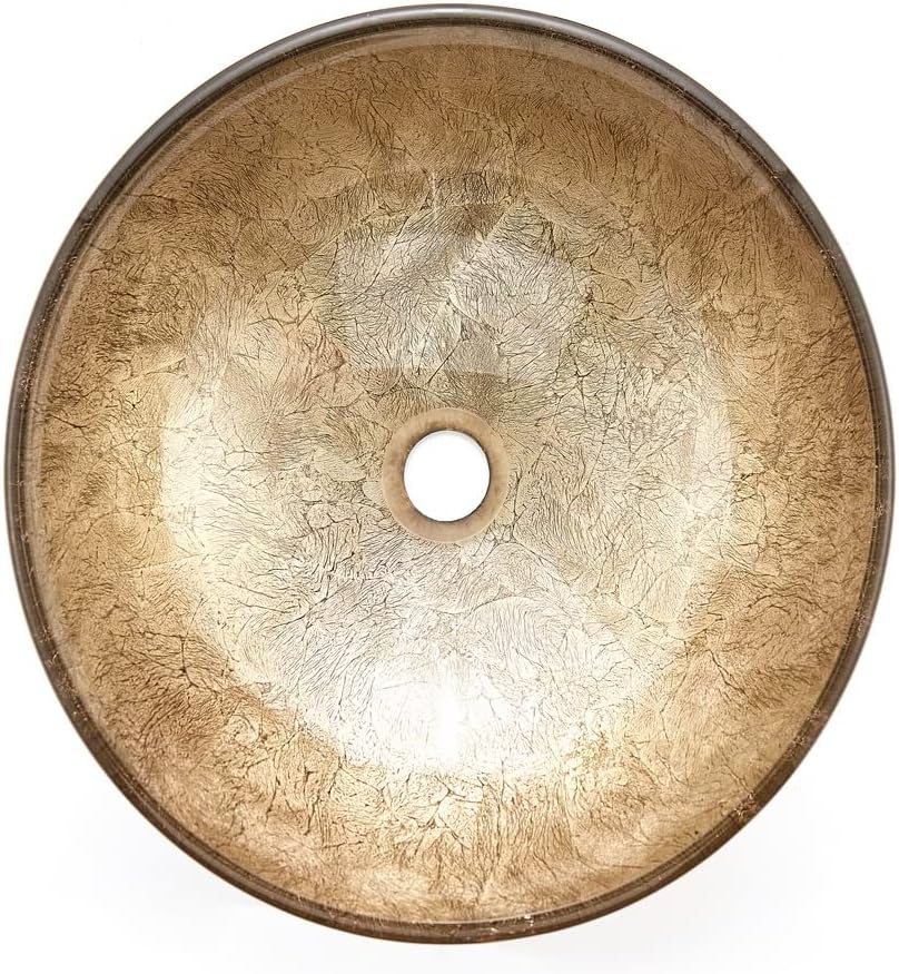 Honeysuckle Series Round Tempered Deco Glass Vessel Bathroom Sink | Top Mount Sinks Above Countertop |Handicraft