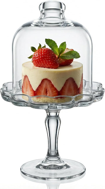 Glass Mini Cake Stand with Clear Dome Lid, Elegant Pedestal Cupcake Stand, Clear Glass Cake Dome for Cake Storage