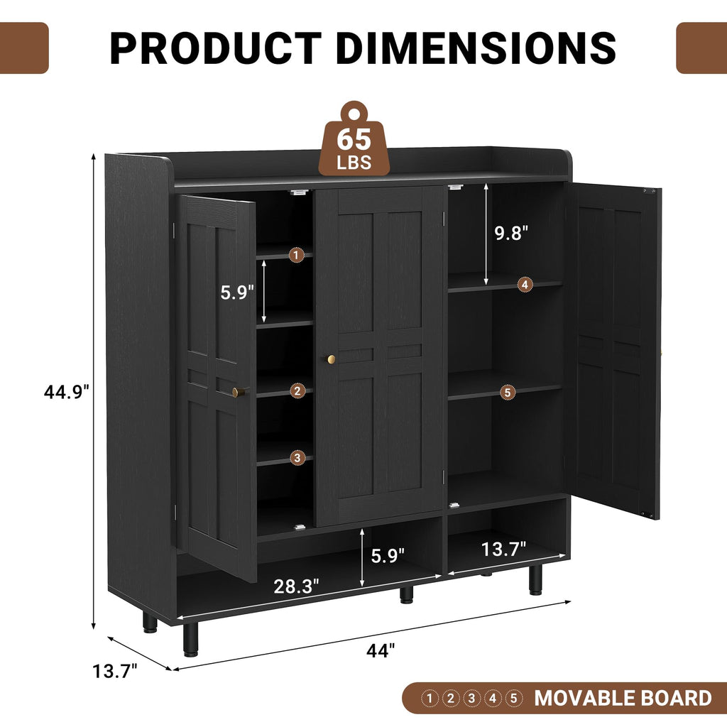 Shoe Cabinet with 3 Doors and Adjustable Shelves, Large Shoe Storage Cabinet for 24-30 Pairs, Modern Farmhouse Shoe