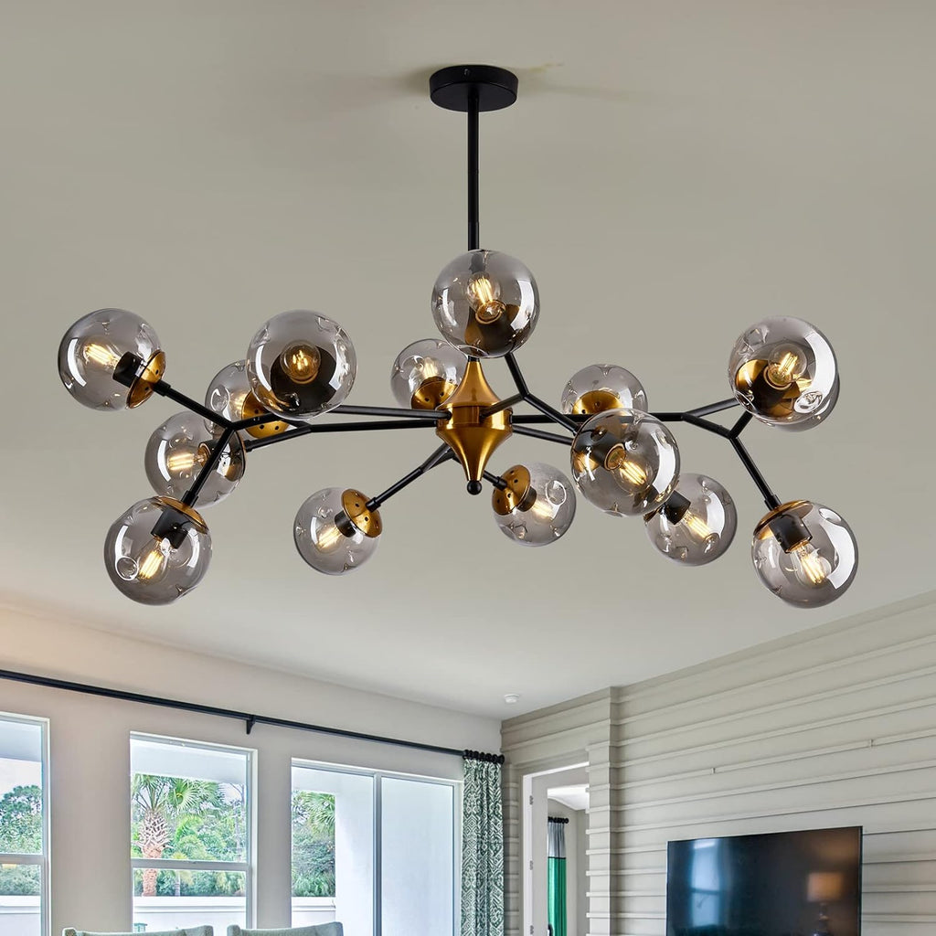 15 Light Sputnik Modern Large Chandelier, Mid Century Black and Gold Metal Ceiling Light Fixture with Glass Globe,Pendant Light Hanging for Dining Room Kitchen Living Room Bedroom Foyer A116-B0B4J7L5TK