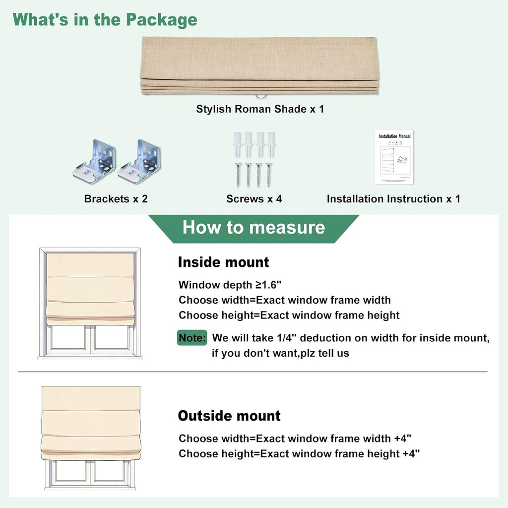 Blackout Roman Shades for Windows,Linen Fabric Roman Shades for Indoor Windows Cordless,Pull Down Window Blinds
