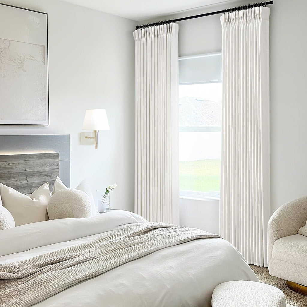 Memory Trained Pinch Pleated Linen Curtains with Hooks Living Room Semi Sheer Light Filtering Curtains 84 inch Long