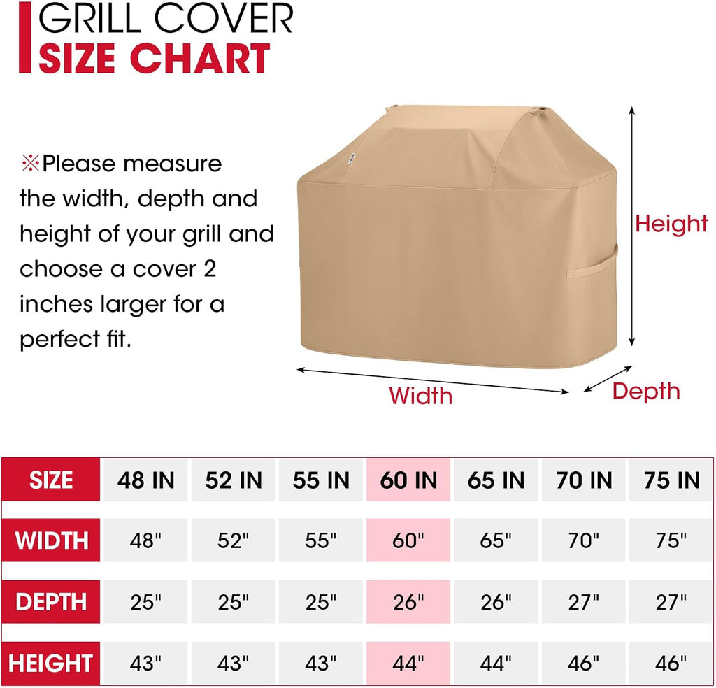 Heavy Duty Waterproof Grill Cover 60 Inch, BBQ Cover for Outside, Compatible with Weber Char-Broil Nexgrill 3-5