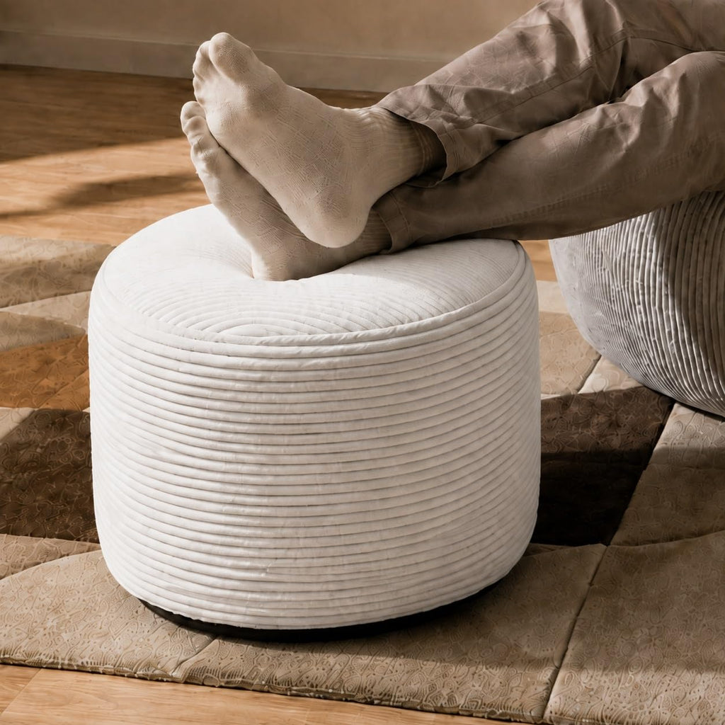 Soft Corduroy Pouf Footrest with Washable Cover, Mint