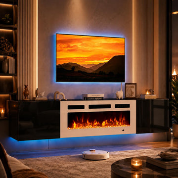 70'' Floating TV Stand with 36" Electric Fireplace, Wall Mounted Entertainment Center for TVs up to 80", Adjustable