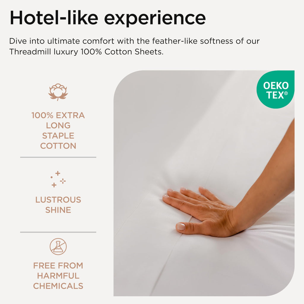 600 Thread Count Cotton Queen Sheet Set, Sateen, White, 4-Piece