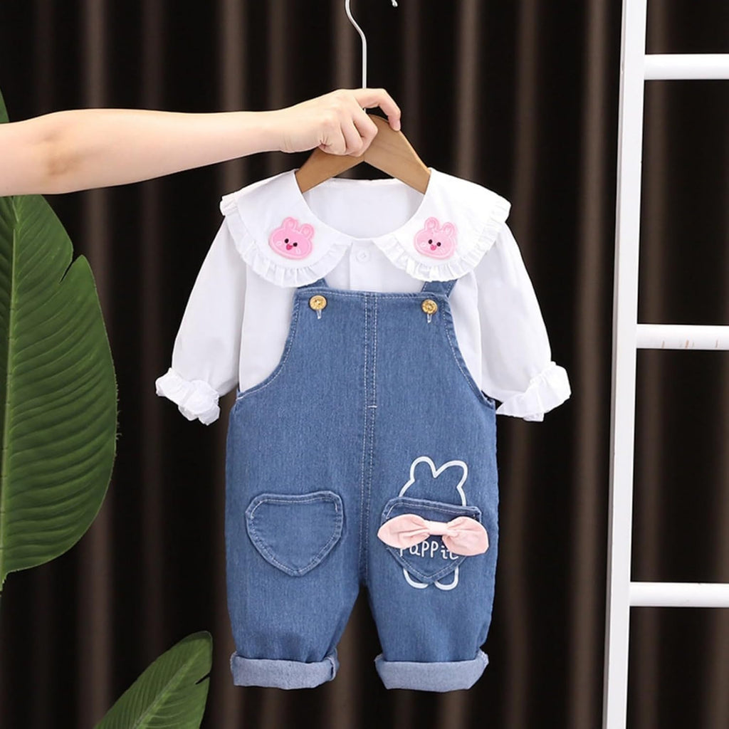 Toddler Boys 2 Piece Denim Romper Sets Baby Cute Collar Embroidered Bunny Shirts Heart Bow Jumpsuits Jean Overall