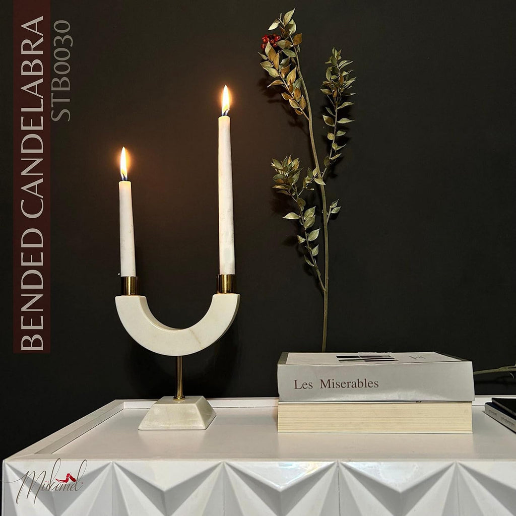 Bended candelabra (7.50 inch, Full set, Home Décor, Luxury candle holder,Handmade Marble Decoration, Natural Marble)