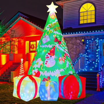 7 FT Christmas Decorations Inflatables Tree Outdoor Blow Up Yard Gift Box with Built-in LEDs for Indoor Party Garden