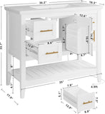 Bathroom Vanity with Sink, 36" Modern Undermount Bathroom Sink Cabinet with 4 Drawers&Open Shelf, Vanity Sink with Charging Station and Door Shelves, White A133-B0DPQ9RPGR