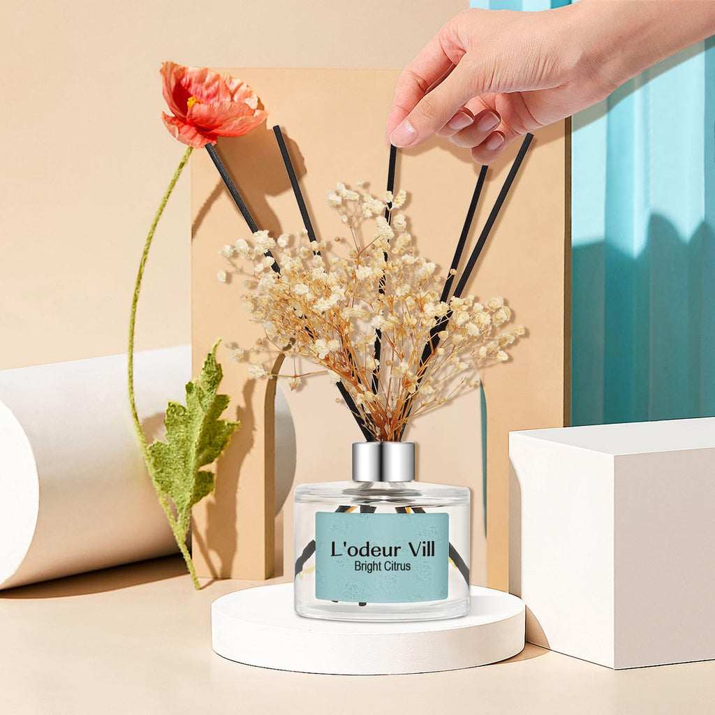 Vill Reed Diffuser Set, 6.7 oz(200ml) Bright Citrus Scented Diffuser with 6 Oil Diffuser Sticks, Home Fragrance