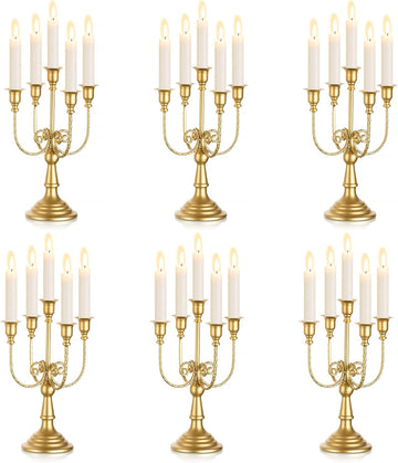 Candelabra Candle Holder Gold Set of 6-5-arm Metal Candlestick Holders for Taper Candles for Centerpieces Table