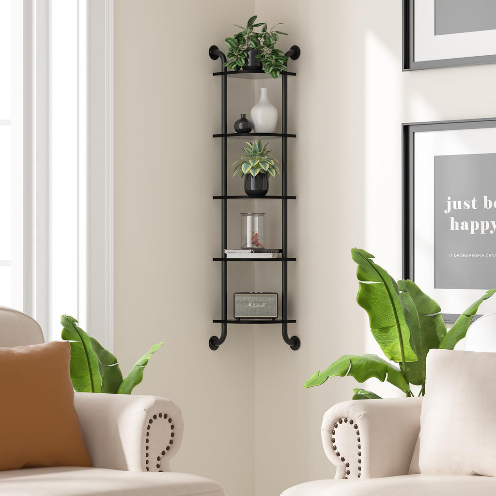 5 Tier Corner Shelf Wall Mount Rustic Industrial Floating Shelves