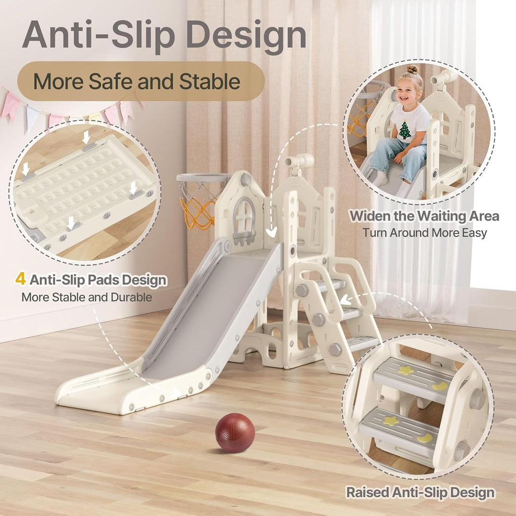 6 in 1 Toddler Slide for Toddlers Aged 1-3 Indoor Playset White