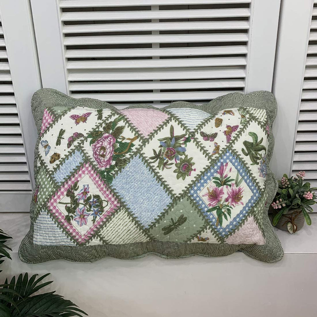 2-Piece Boho Cotton Quilted Bed Pillow Shams Floral Printed Patchwork Pillow Shams Set, Standard Size (304, 20"x28")