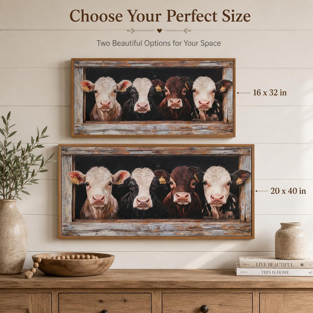 Framed Farmhouse Cow Herd Canvas Wall Art 16X32 Inch