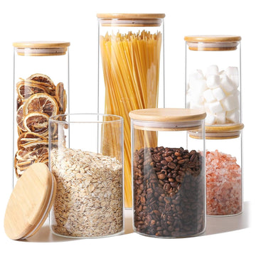 Glass Storage Jars 6 Pack, Pasta Containers, Pantry Organization