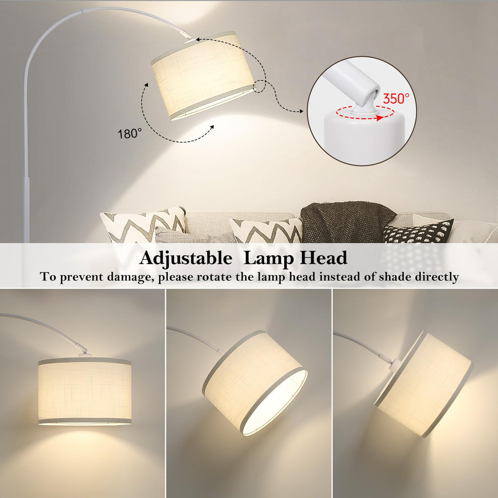 Arc Floor Lamp, White Standing Light with Adjustable Head and Pedal Switch