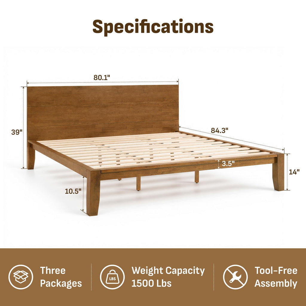 Mikor King Japanese Joinery Bed Frame, Solid Wood, No-Tool Setup