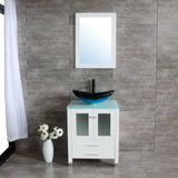 24" Bathroom Vanity Tempered Glass Vessel Sink Combo Cabinet Countertop Sink Bowl w/Mirror Set (Blue Oval)