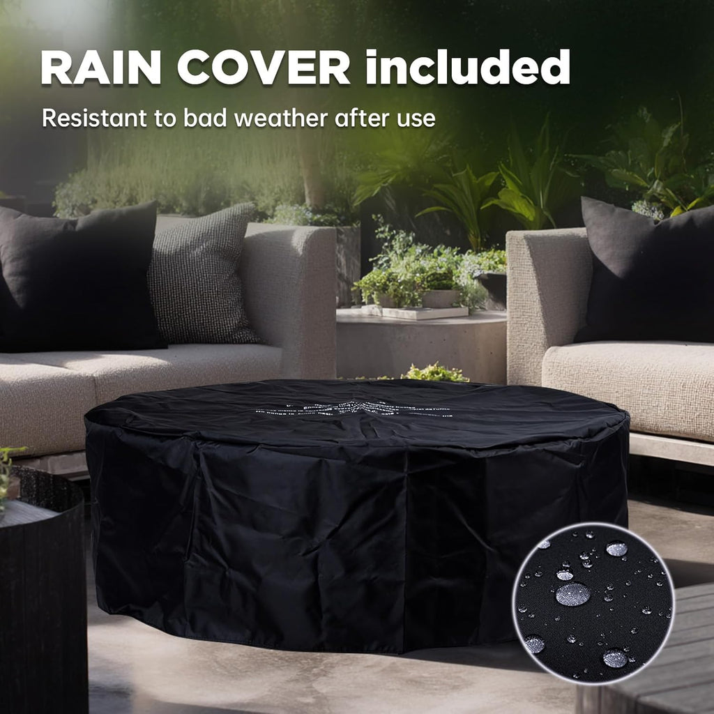 42 Inch Fire Pit Table, Outdoor Propane Fire Pit Table 2 in 1 65,000 BTU Round Gas Firepit, w/Lid, Glass Rocks, for Garden, Patio, Grey - Image 6