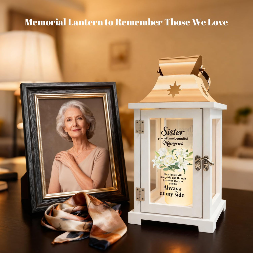Memorial Gift for Loss of Sister Memorial Lantern Sympathy, Remembrance, Bereavement Gifts for Loss of Sister with LED