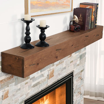 Fireplace Mantel Handmade Distressed, 54x8x6inch, DarkWalnut