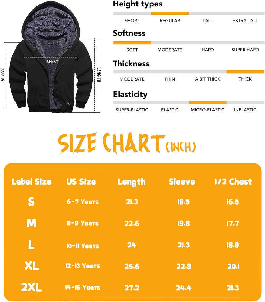 Boys Sherpa Lined Hoodie Kids Fleece Jacket Sweatshirt