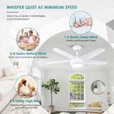 White Ceiling Fans with Lights - 44" Modern Ceiling Fans with 5 Blades and 3CCT Dimmable, Low Profile Ceiling Light Fixture, Indoor/Outdoor Ceiling Fan Light for Bedroom, Covered Patios A101-B0D8W5DCT2