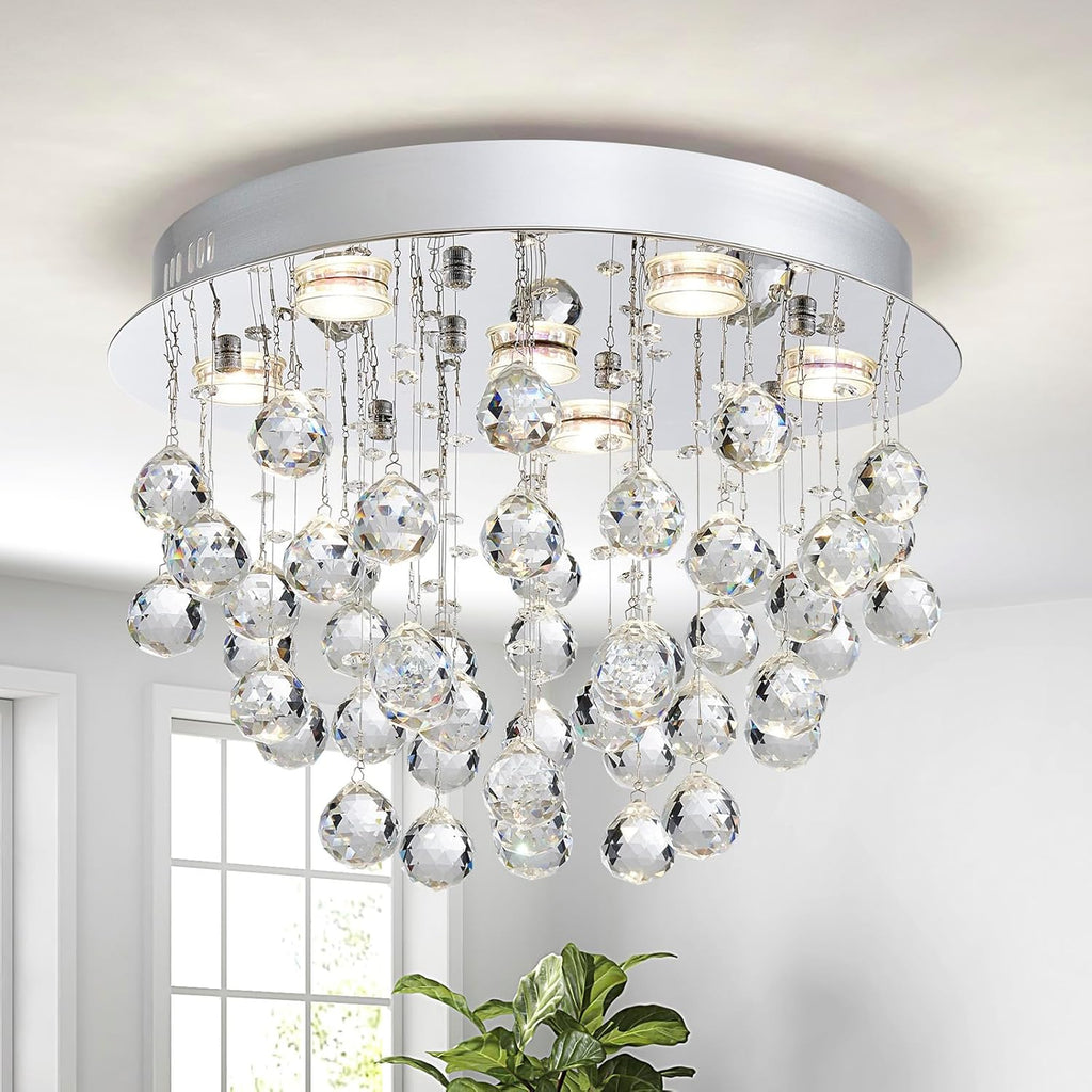 6-Lights Modern Chandelier K9 Crystal Lighting Fixture,Modern Flush Mount Ceiling Light Fixtures Raindrop Chandelier for Bedroom,Dining Room, Living Room, H13 x D20 A100-B07GYG6GDJ