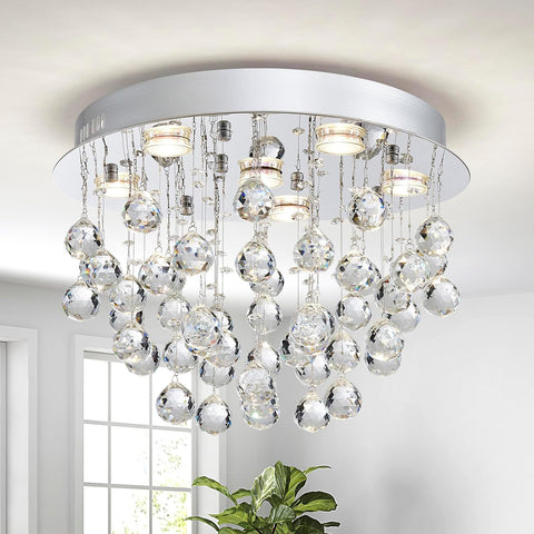 6-Lights Modern Chandelier K9 Crystal Lighting Fixture,Modern Flush Mount Ceiling Light Fixtures Raindrop Chandelier for Bedroom,Dining Room, Living Room, H13 x D20 A100-B07GYG6GDJ